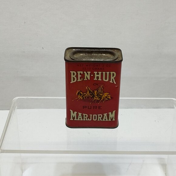 Ben-Hur Marjoram Spice Tin Container 2 Oz 1940s Collectible Kitchen Décor Vintag - Picture 2 of 7